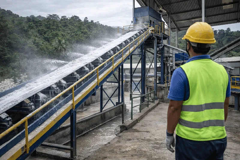 Worker overseeing dust suppression system